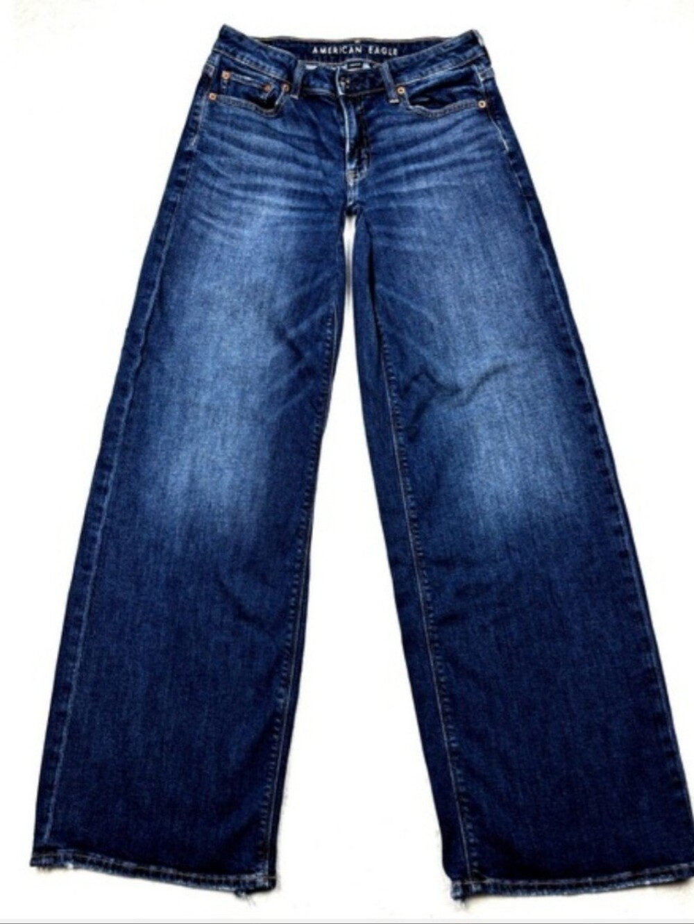 American Eagle Outfitters Wide-Leg Flare Jeans in Blue Denim